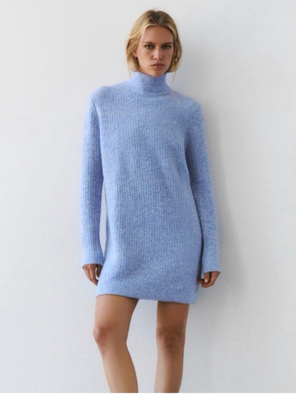 Zara Light Blue Turtleneck Knit Dress